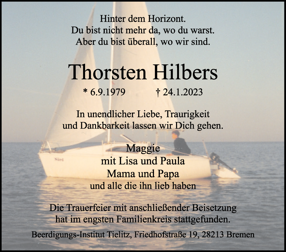 Traueranzeige von Thorsten Hilbers von WESER-KURIER