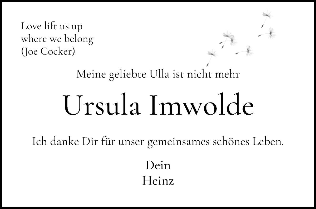 Traueranzeige von Ursula Imwolde von WESER-KURIER