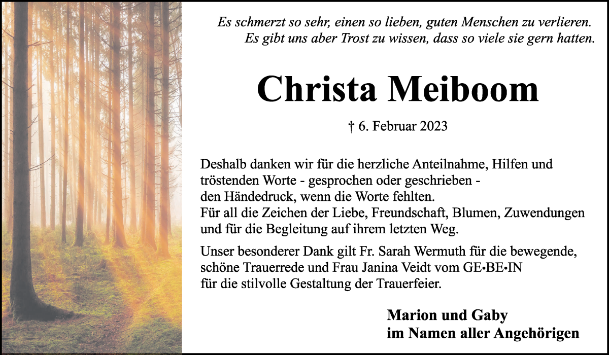 Traueranzeige von Christa Meiboom von WESER-KURIER