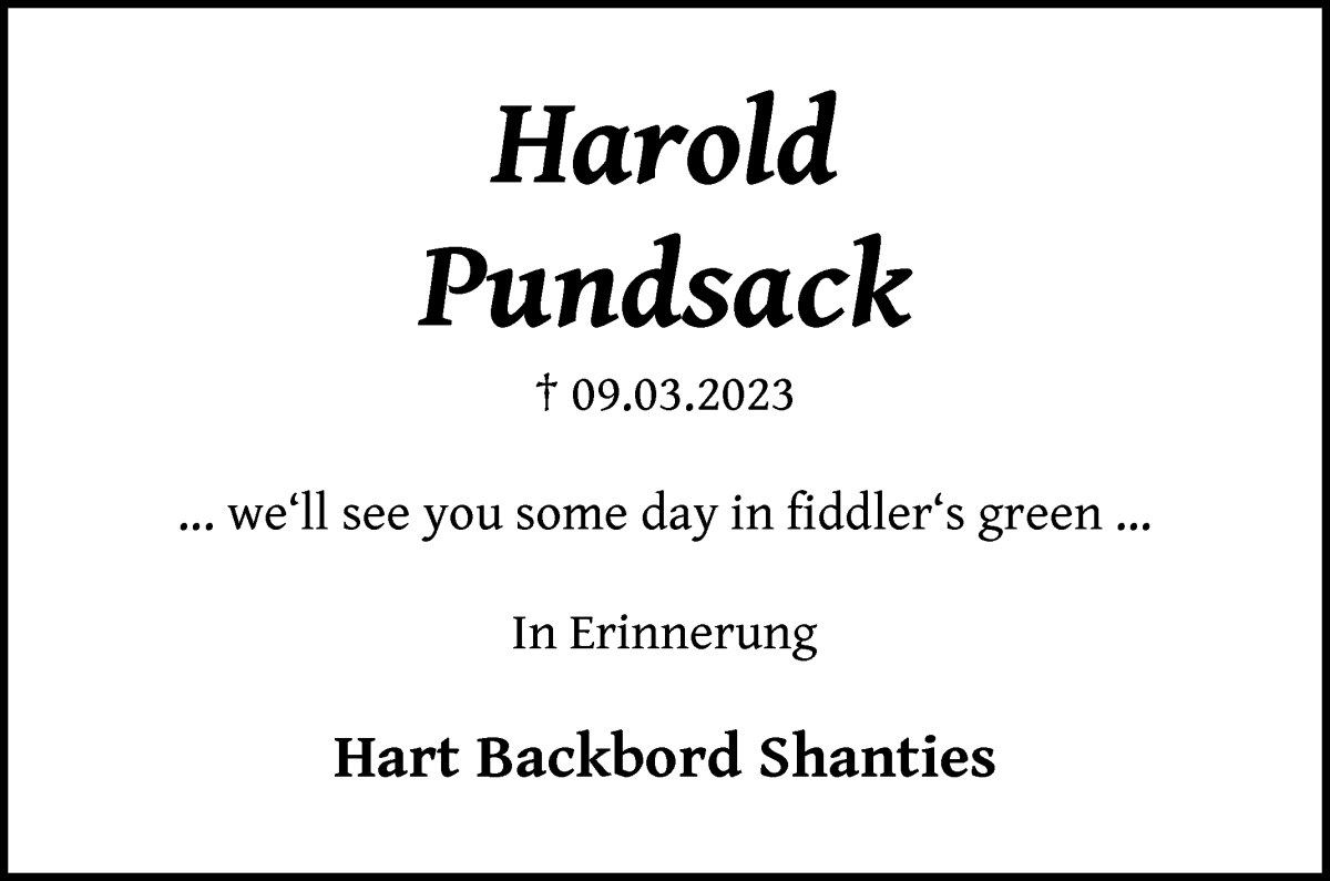 Traueranzeige von Harold Pundsack von WESER-KURIER