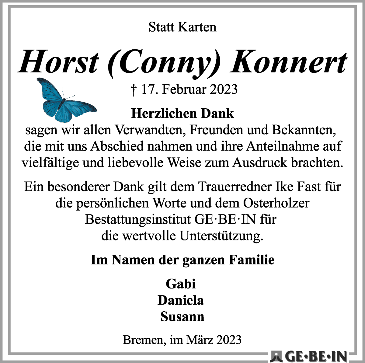 Traueranzeige von Horst Konnert von WESER-KURIER