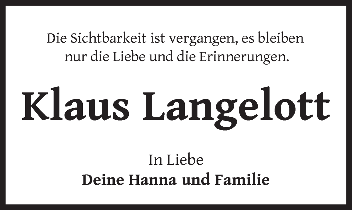 Traueranzeige von Klaus Langelott von WESER-KURIER