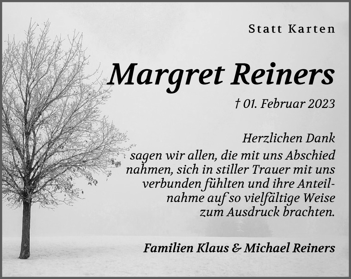 Traueranzeige von Margret Reiners von WESER-KURIER