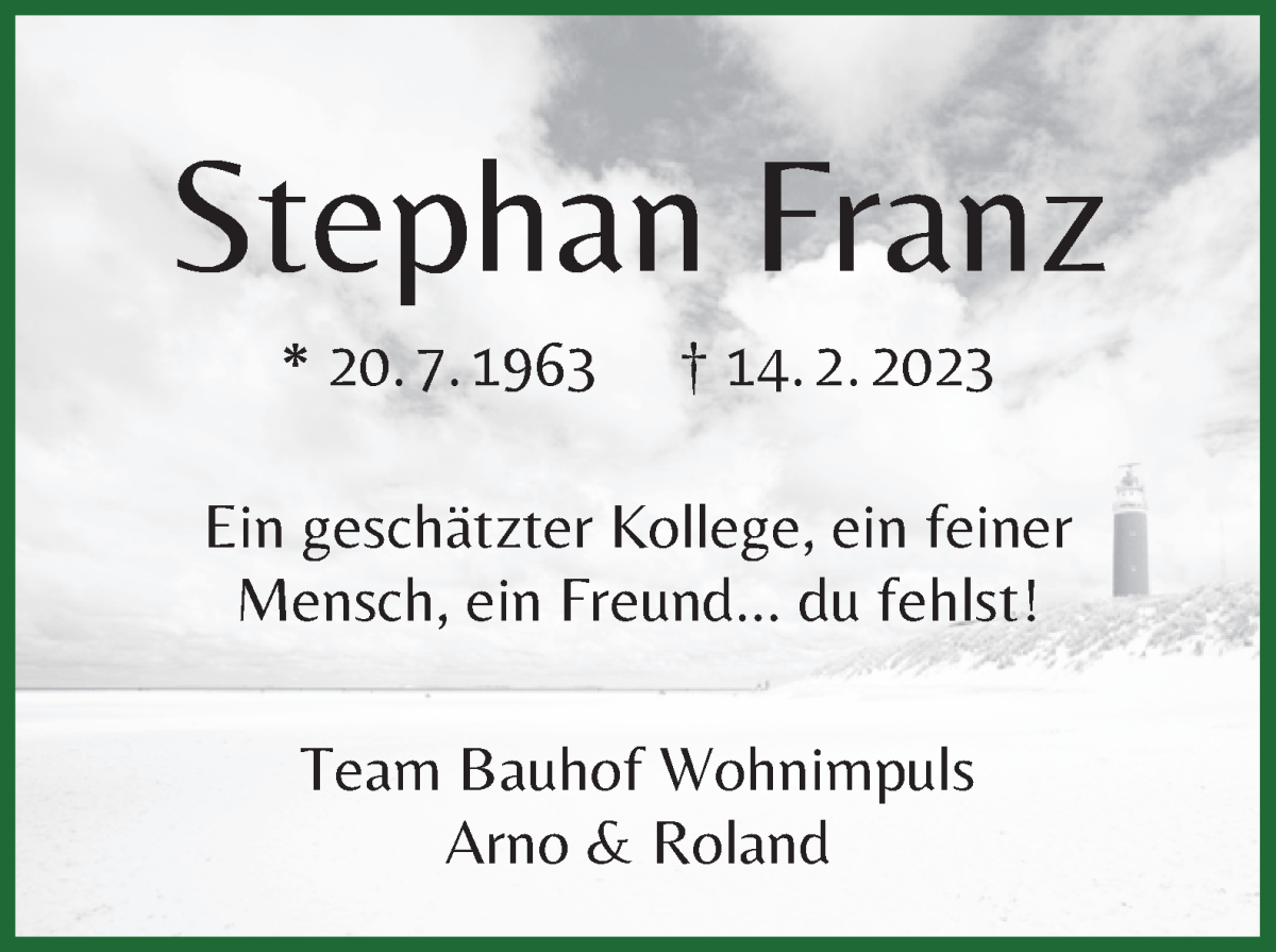Traueranzeige von Stephan Franz von WESER-KURIER