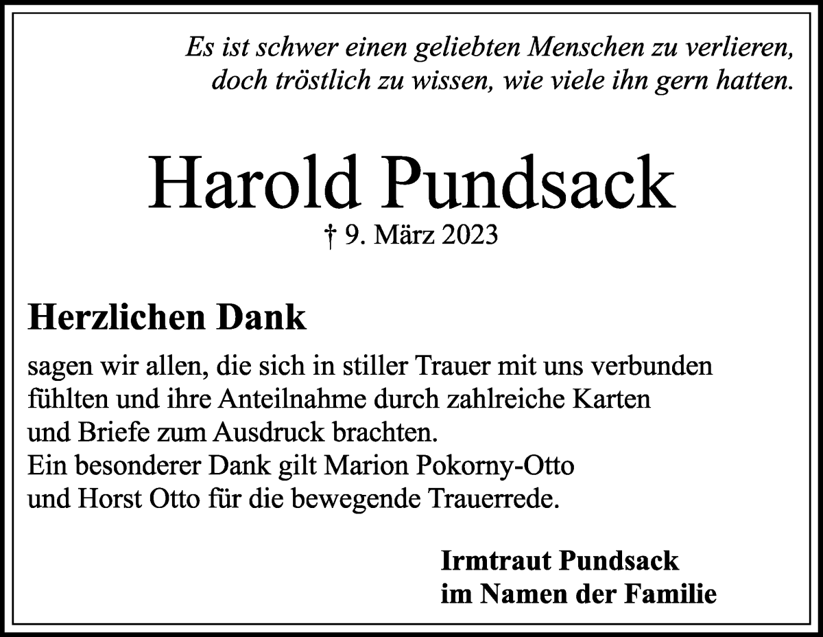 Traueranzeige von Harold Pundsack von WESER-KURIER
