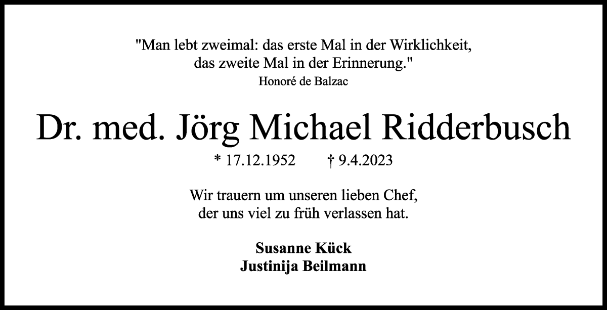 Traueranzeige von Jörg Michael Ridderbusch von WESER-KURIER