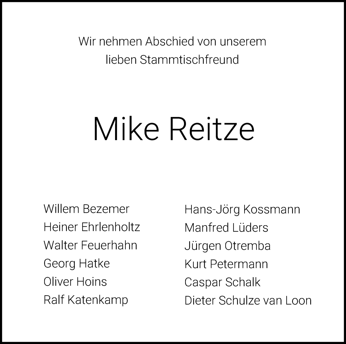 Traueranzeige von Mike Reitze von WESER-KURIER