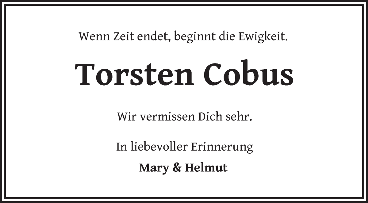 Traueranzeige von Torsten Cobus von WESER-KURIER