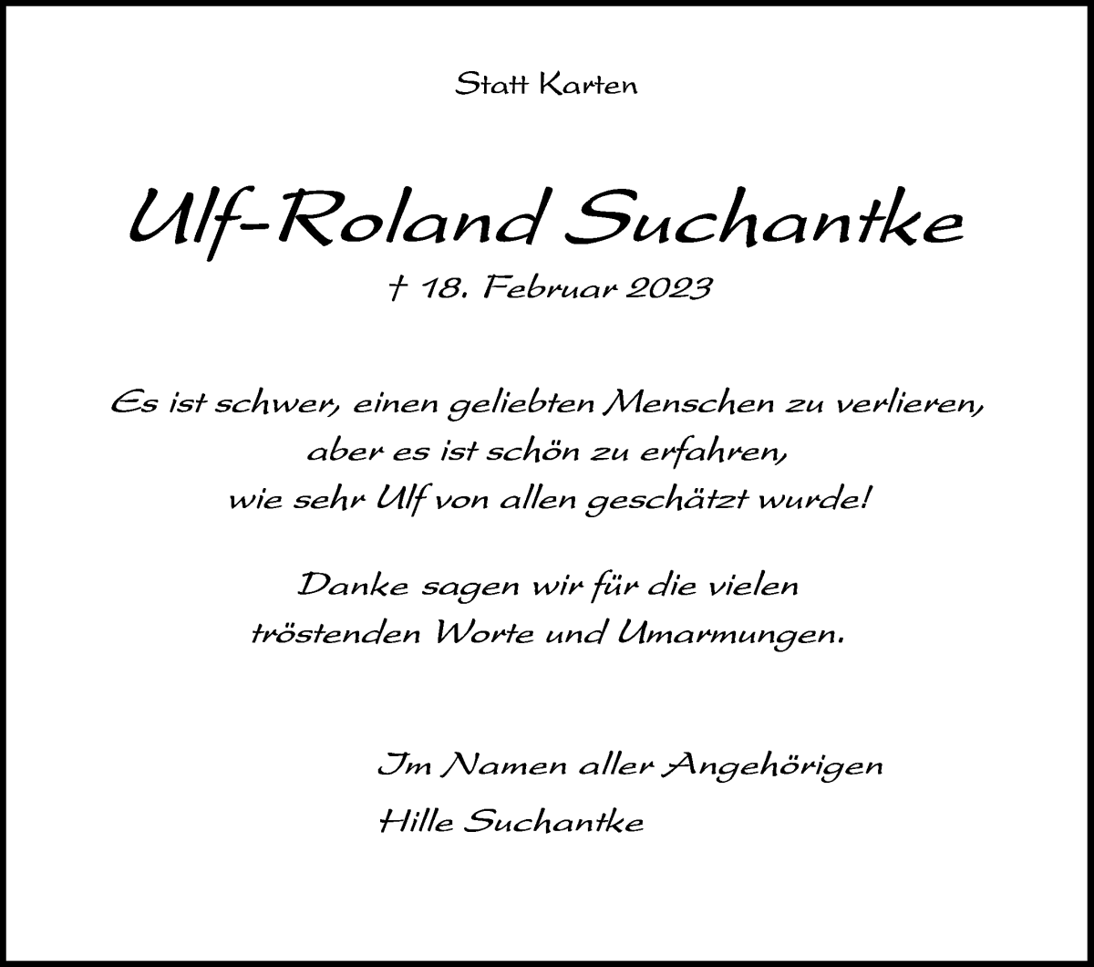 Traueranzeige von Ulf-Roland Suchantke von Achimer Kurier/Verdener Nachrichten
