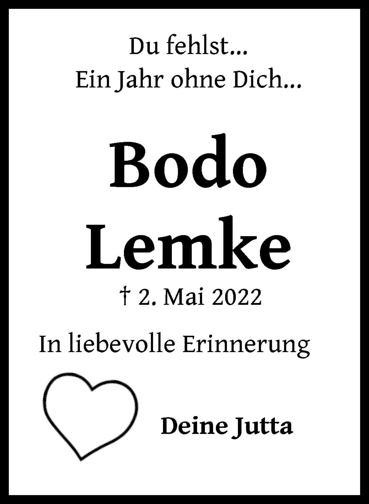 Traueranzeige von Bodo Lemke von WESER-KURIER