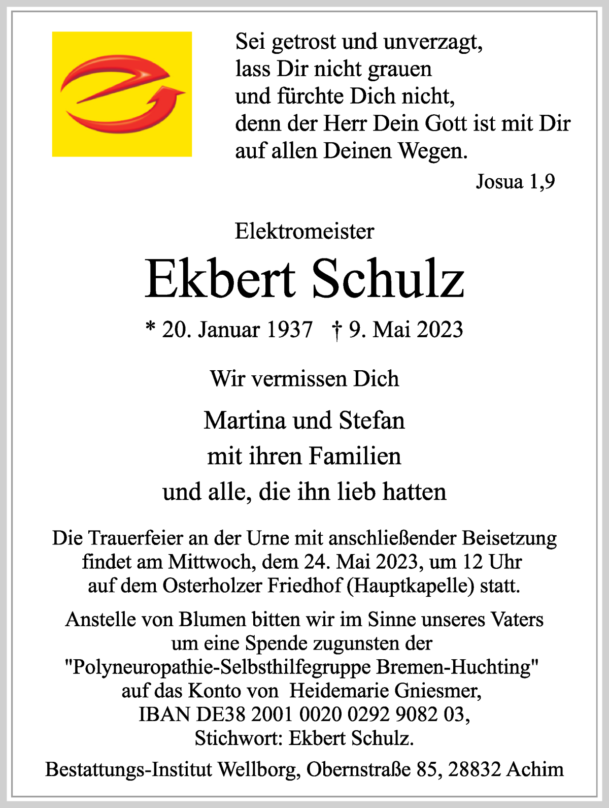 Traueranzeige von Ekbert Schulz von WESER-KURIER