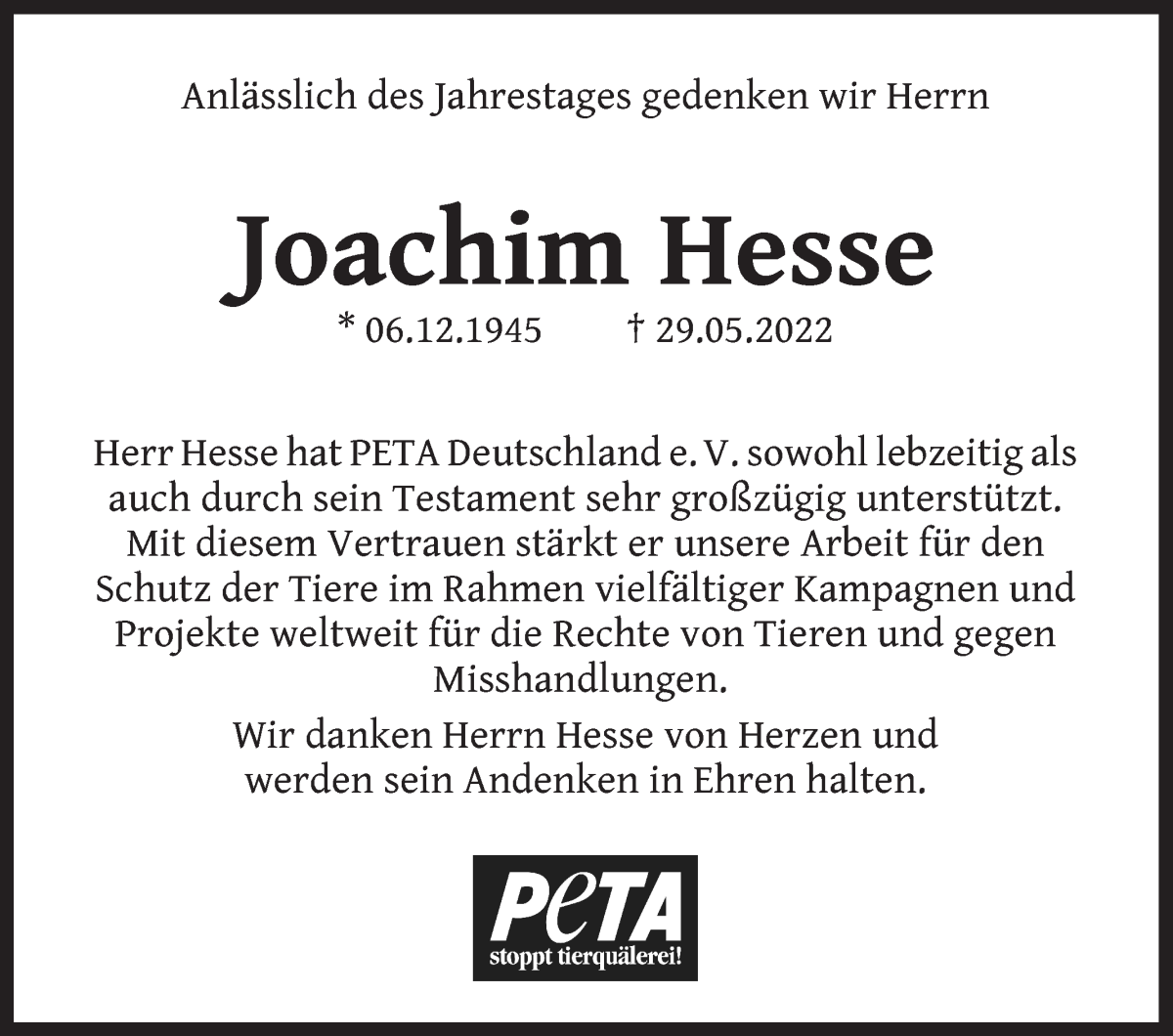 Traueranzeige von Joachim Hesse von WESER-KURIER