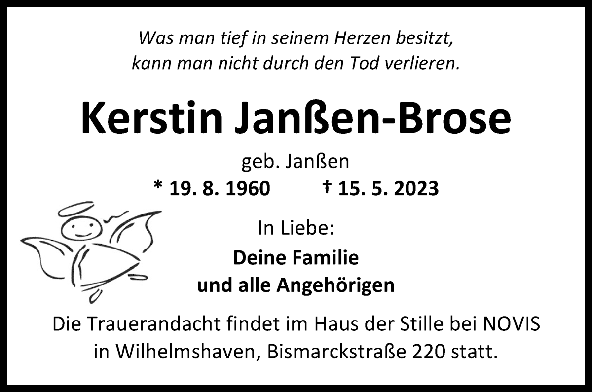 Traueranzeige von Kerstin Janßen-Brose von WESER-KURIER