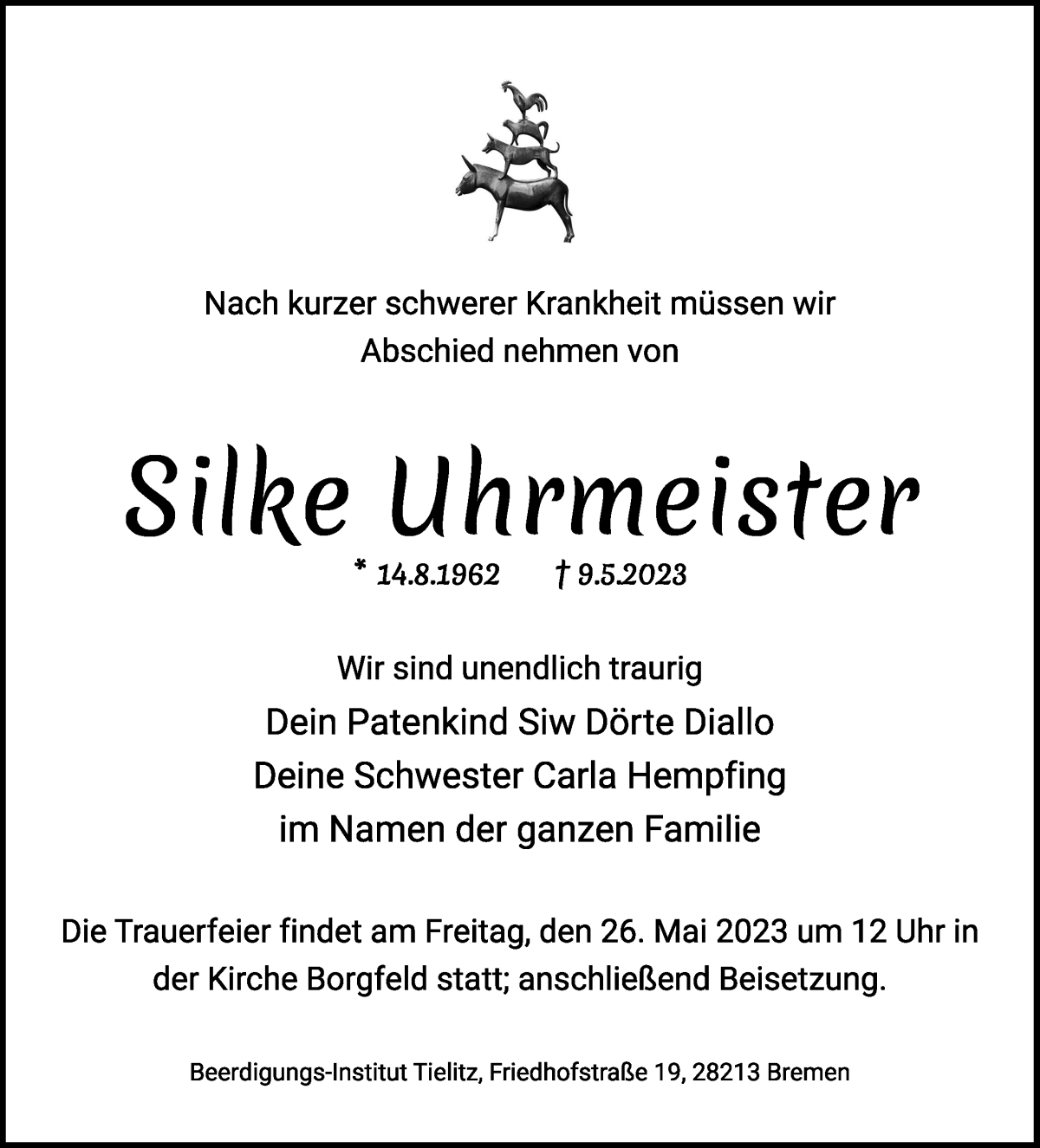 Traueranzeige von Silke Uhrmeister von WESER-KURIER