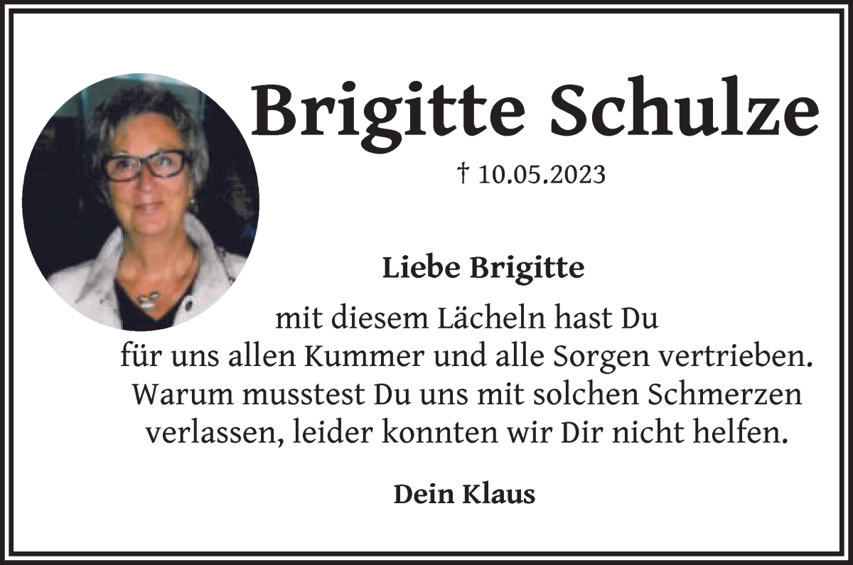 Traueranzeige von Brigitte Schulze von WESER-KURIER