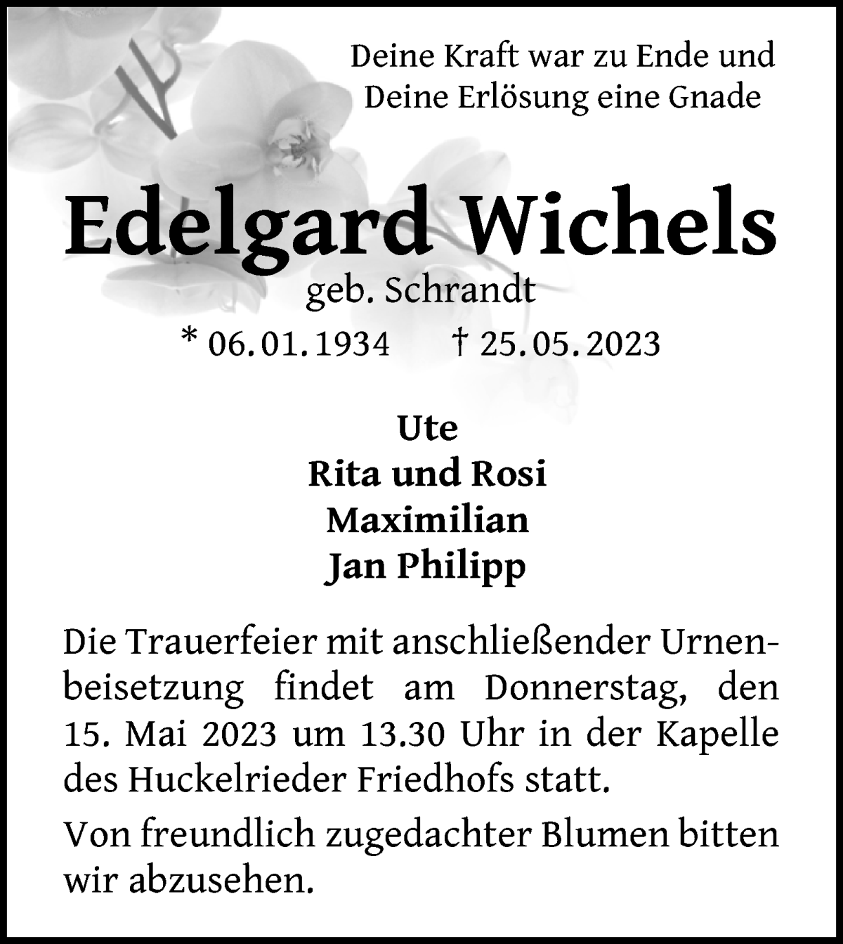 Traueranzeige von Edelgard Wichels von WESER-KURIER