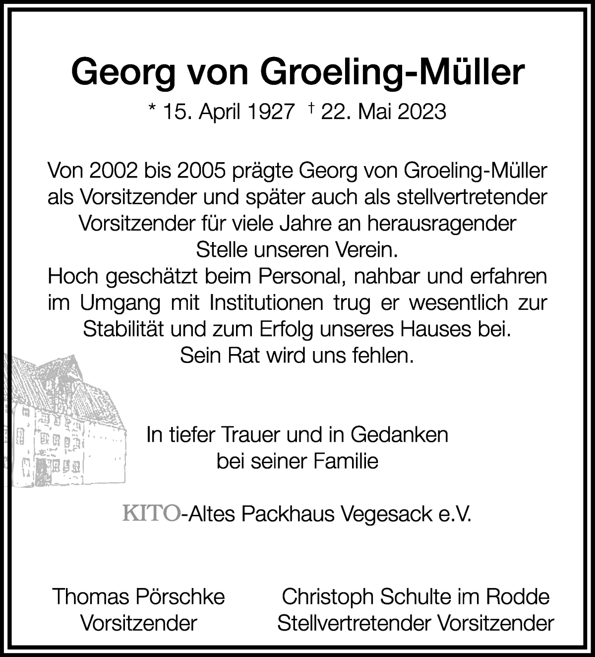 Traueranzeige von Georg von Groeling-Müller von WESER-KURIER