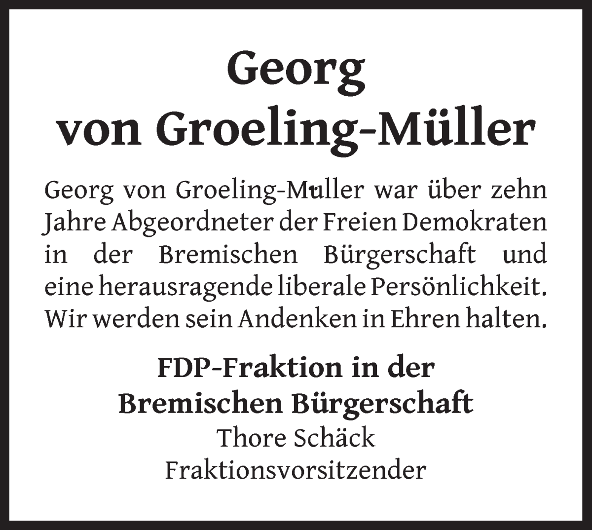Traueranzeige von Georg von Groeling-Müller von WESER-KURIER