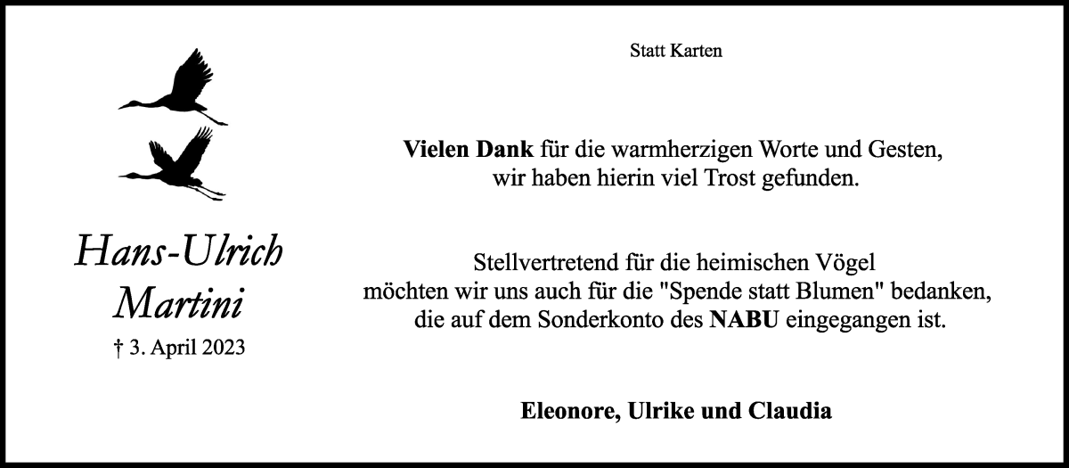 Traueranzeige von Hans-Ulrich Martini von Achimer Kurier/Verdener Nachrichten