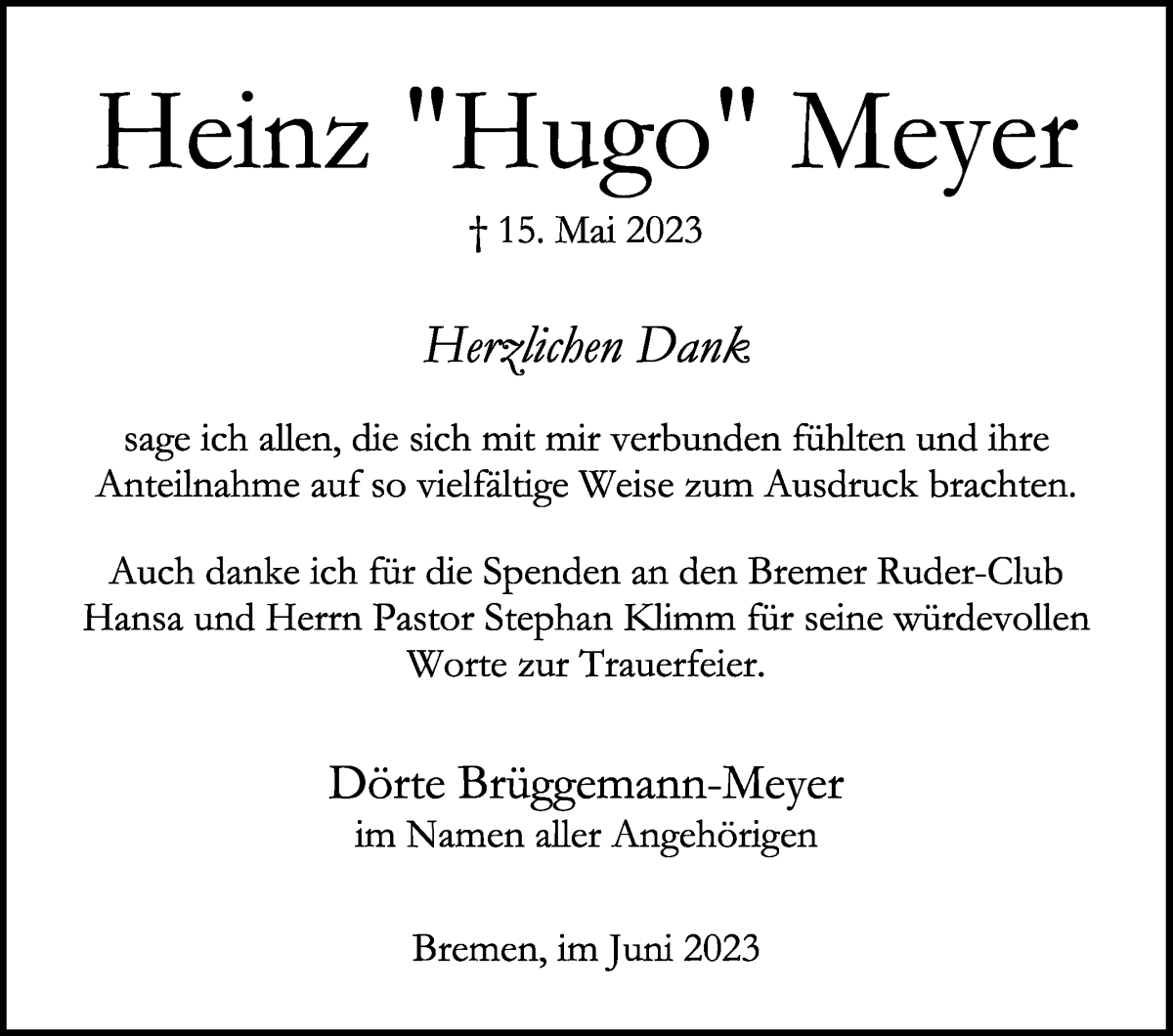 Traueranzeige von Heinz Meyer von WESER-KURIER