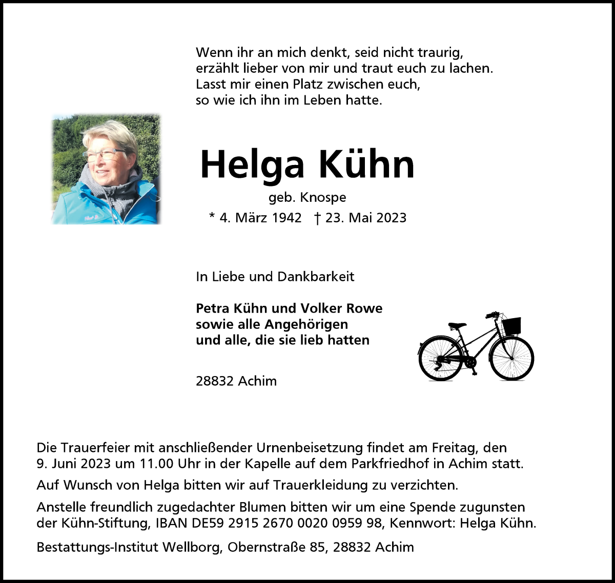 Traueranzeige von Helga Kühn von WESER-KURIER
