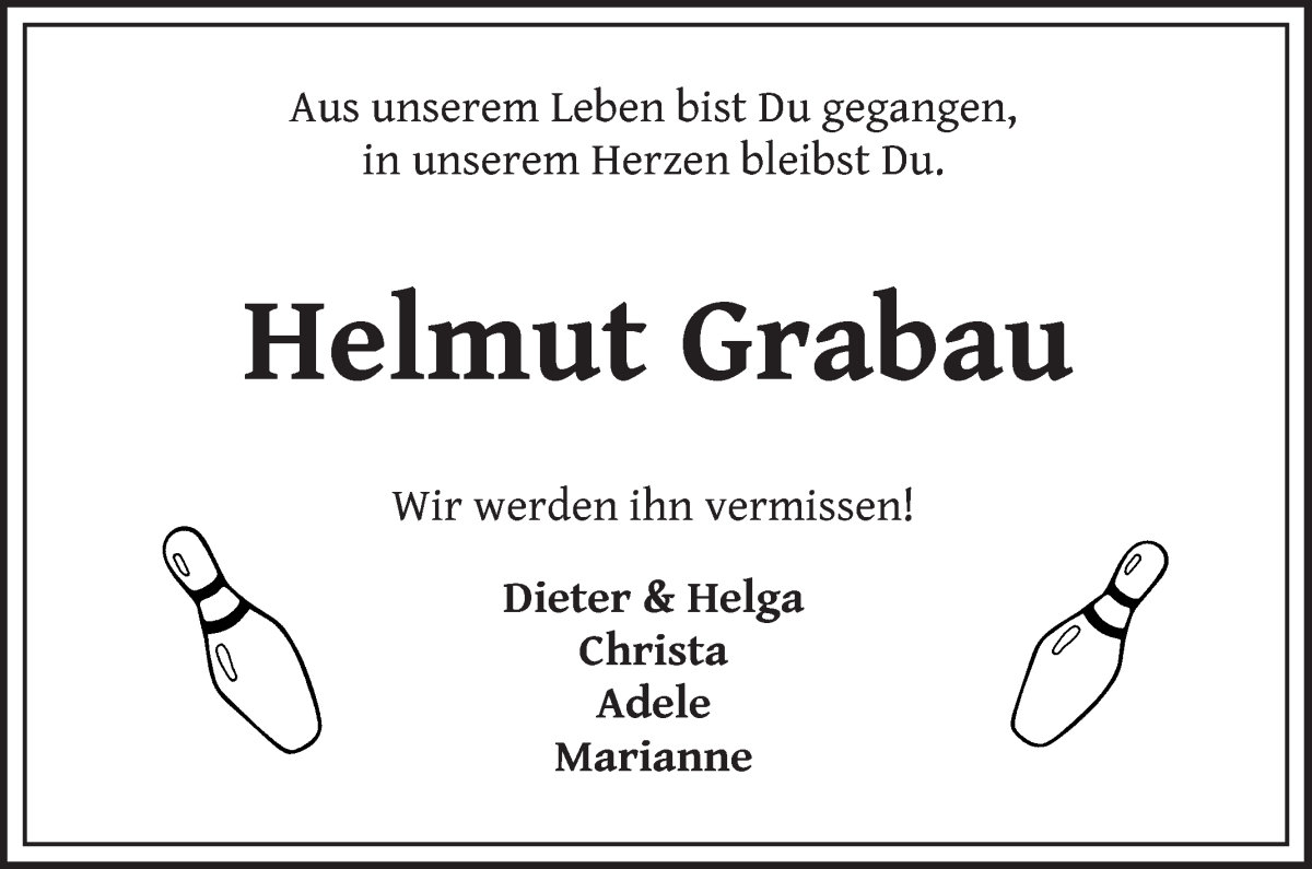 Traueranzeige von Helmut Grabau von Wuemme Zeitung