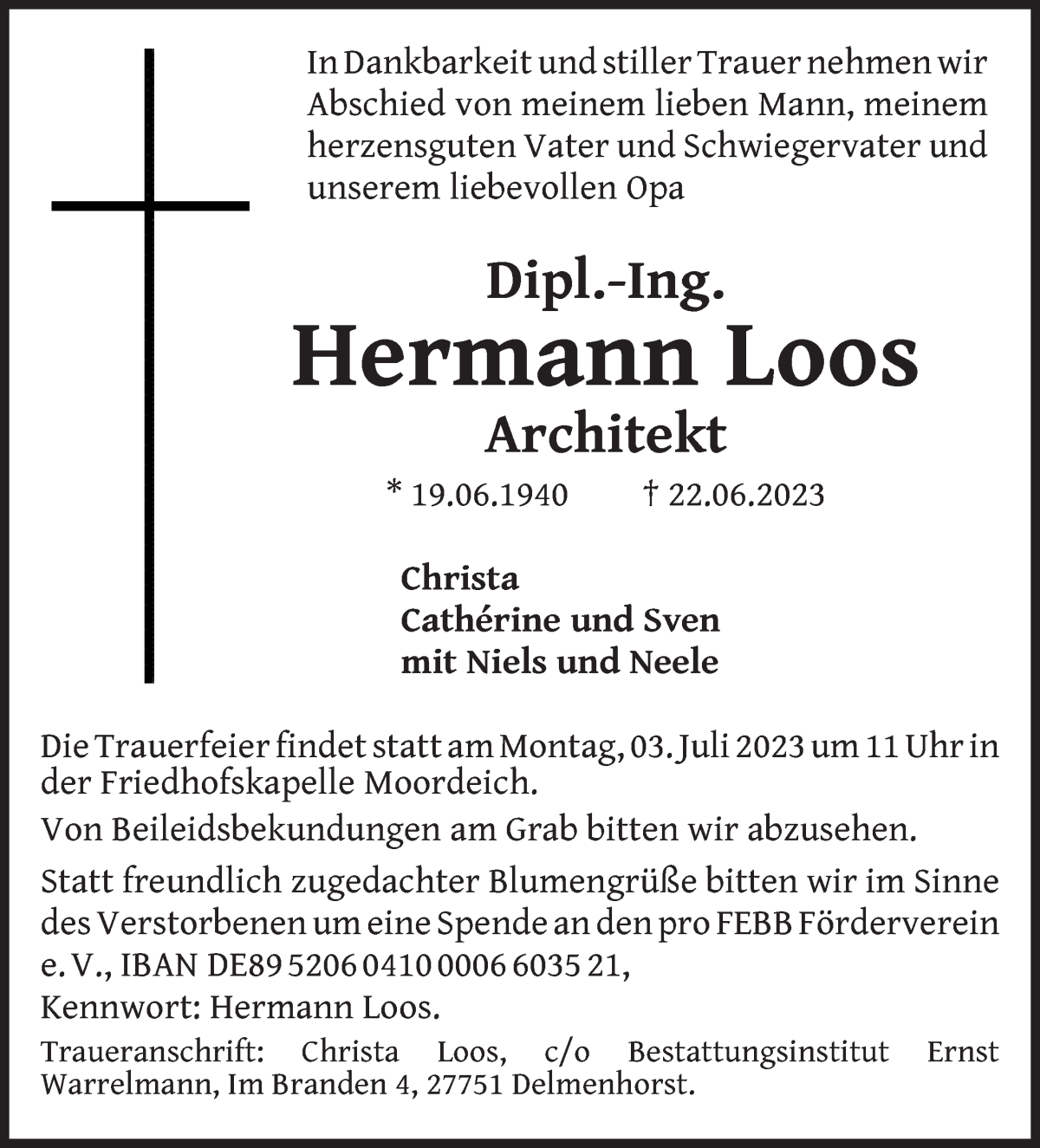 Traueranzeige von Hermann Loos von WESER-KURIER