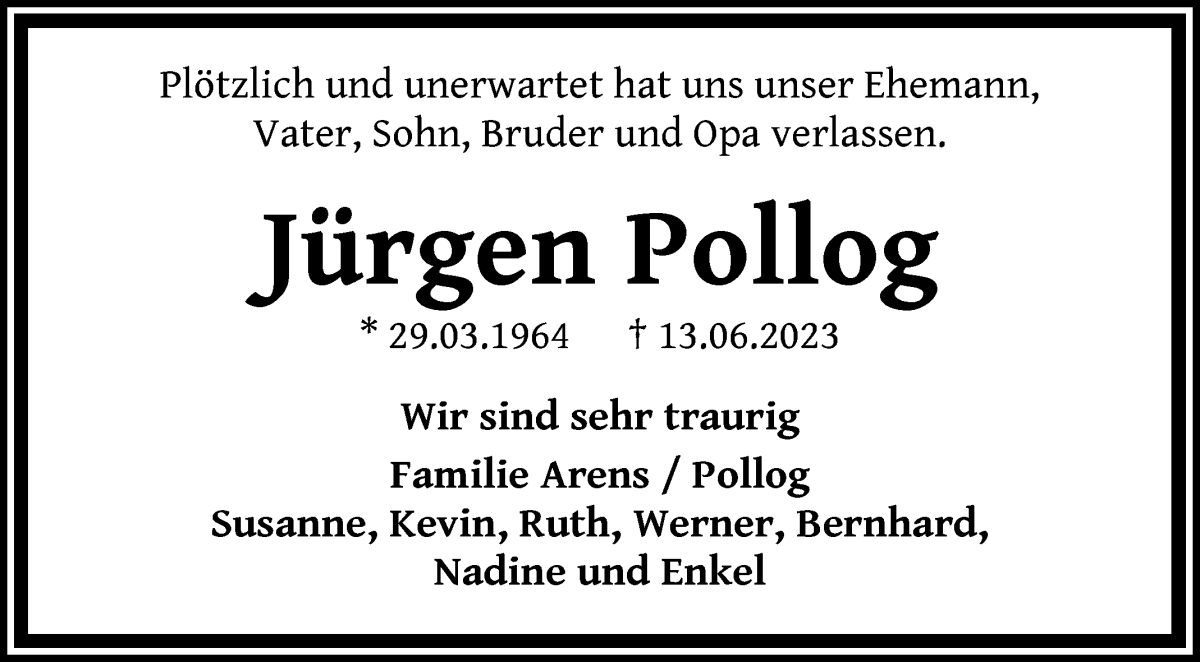 Traueranzeige von Jürgen Pollog von WESER-KURIER