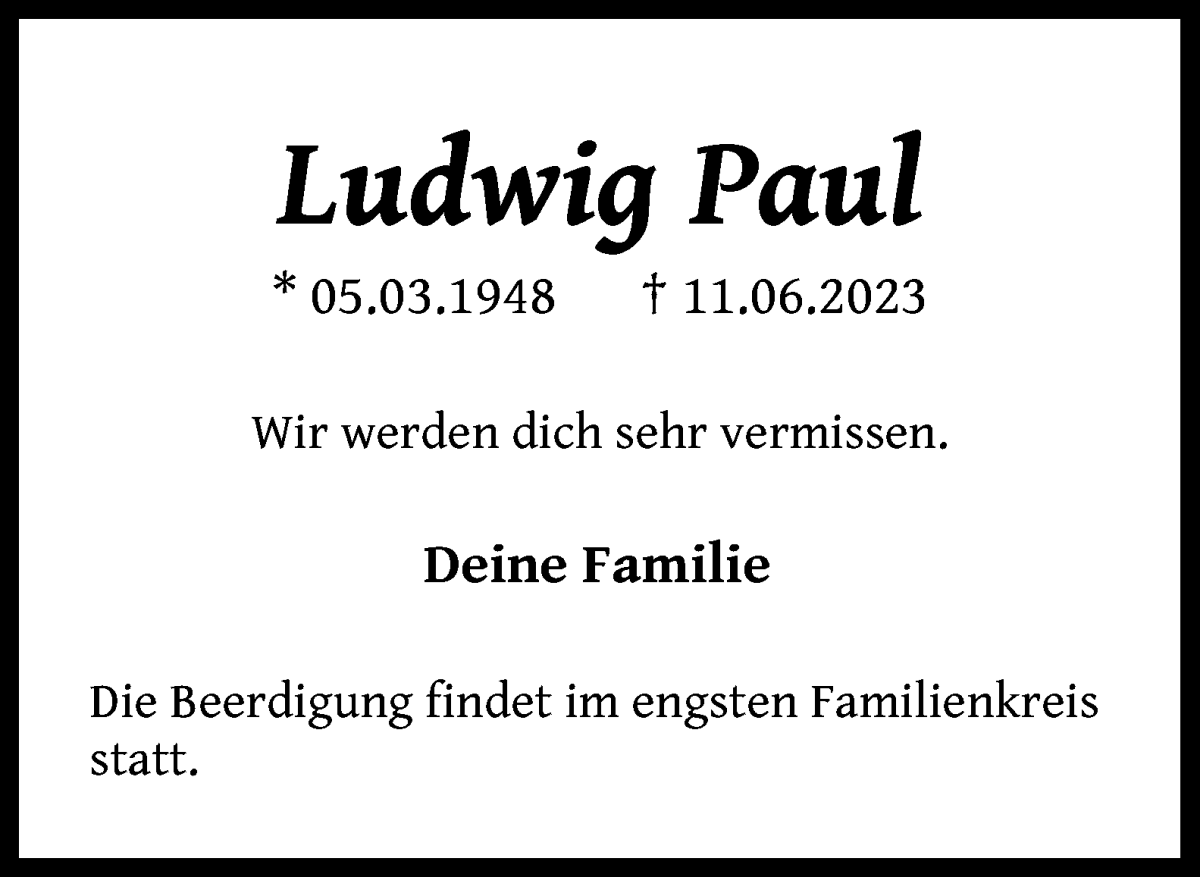 Traueranzeige von Ludwig Paul von WESER-KURIER