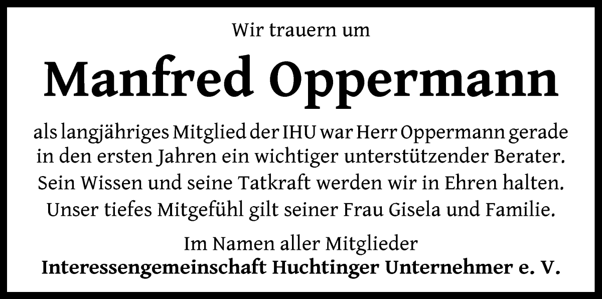 Traueranzeige von Manfred Oppermann von WESER-KURIER