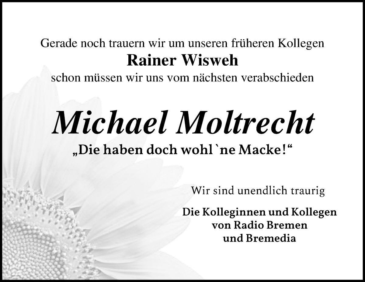 Traueranzeige von Michael Moltrecht von WESER-KURIER