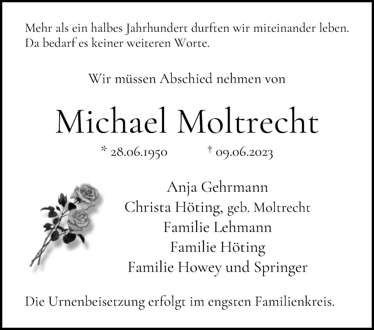 Traueranzeige von Michael Moltrecht von WESER-KURIER