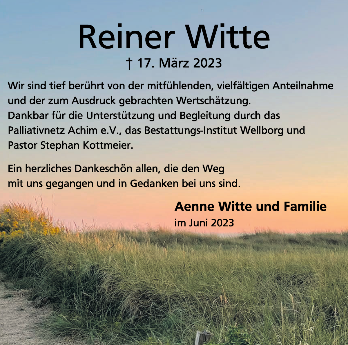 Traueranzeige von Reiner Witte von WESER-KURIER