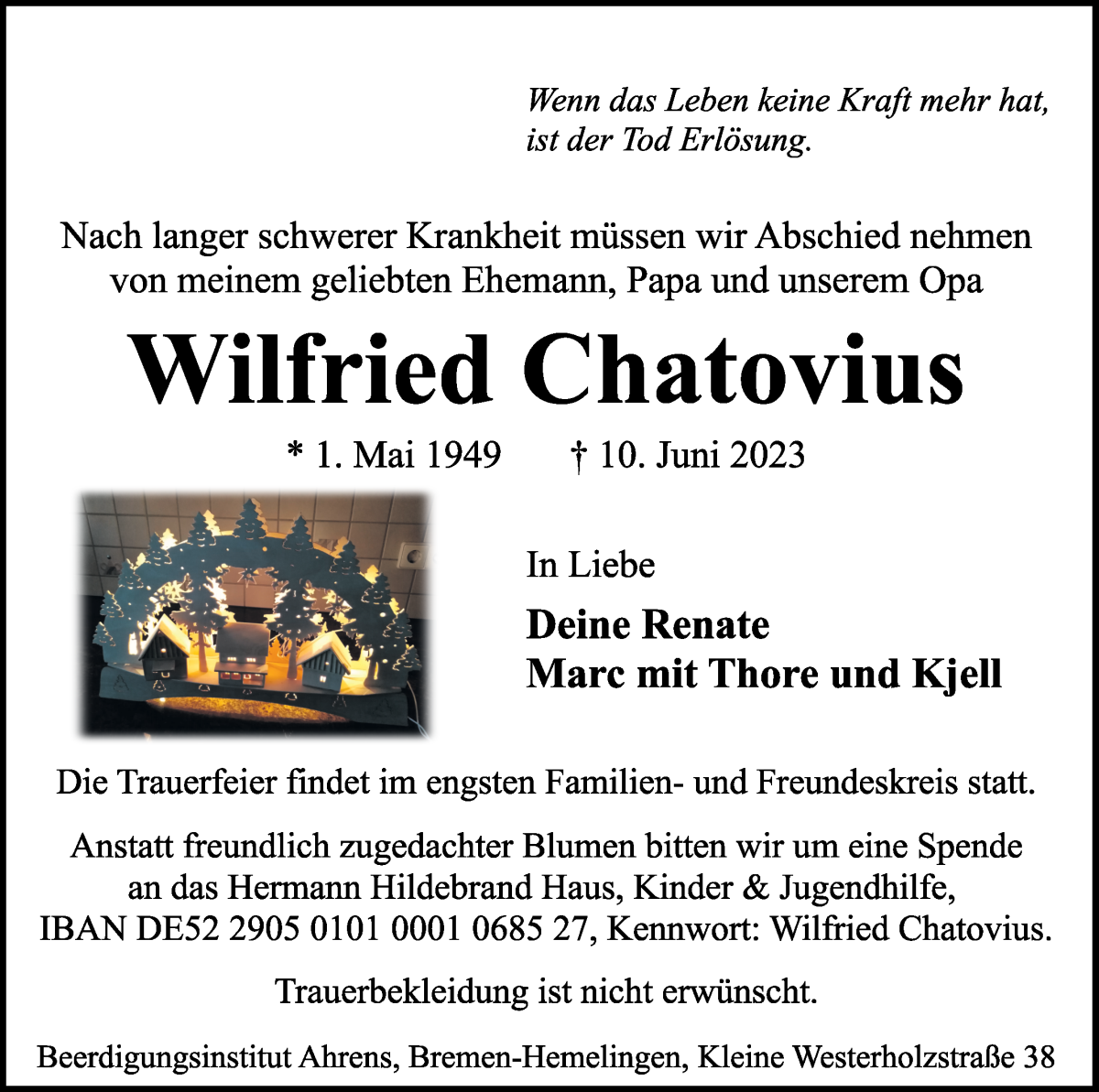 Traueranzeige von Wilfried Chatovius von WESER-KURIER