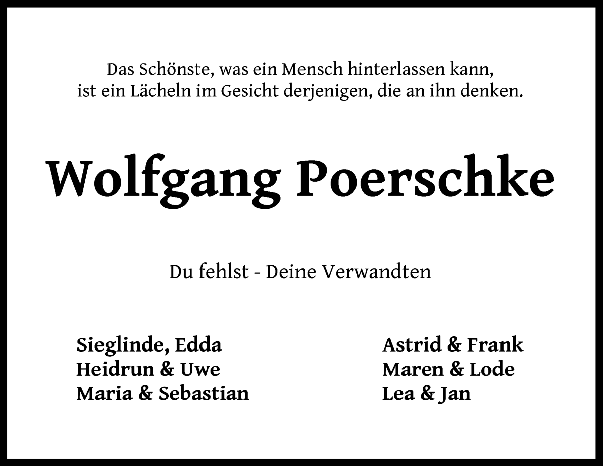 Traueranzeige von Wolfgang Poerschke von WESER-KURIER