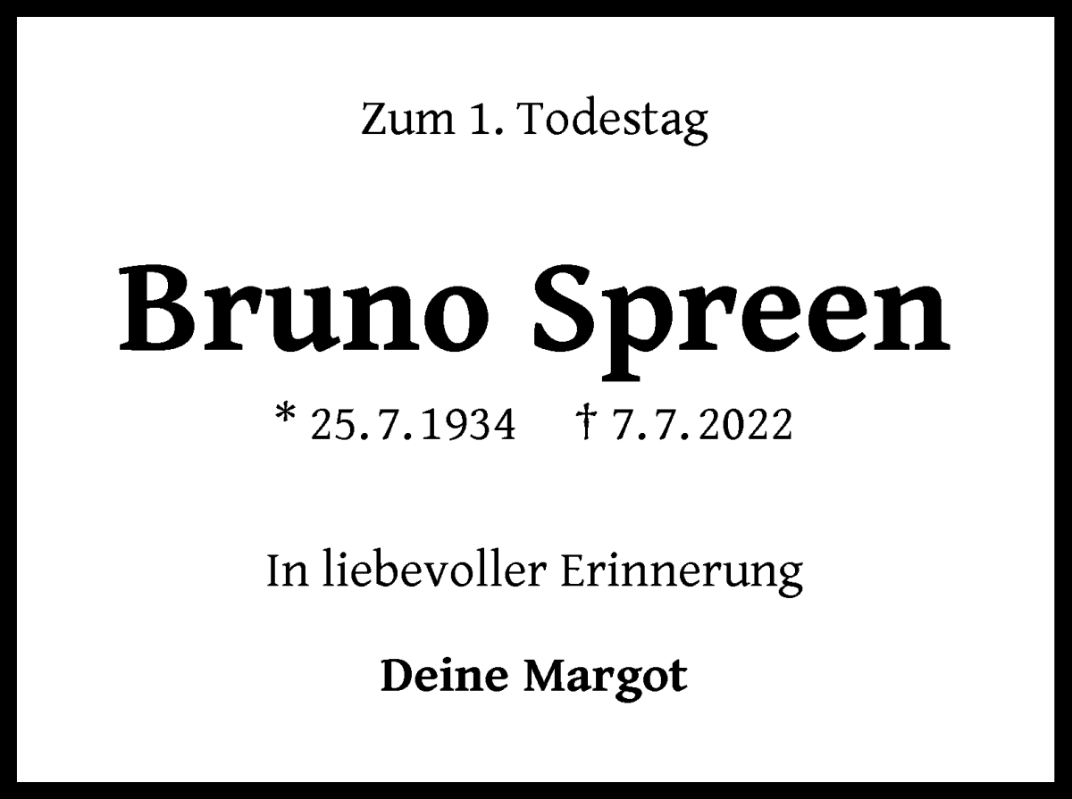 Traueranzeige von Bruno Spreen von WESER-KURIER
