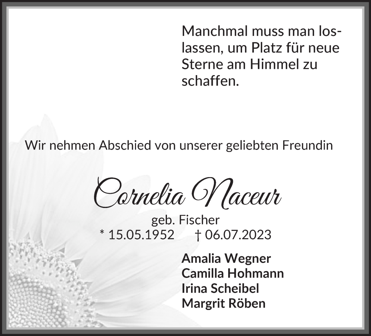 Traueranzeige von Cornelia Naceur von Osterholzer Kreisblatt