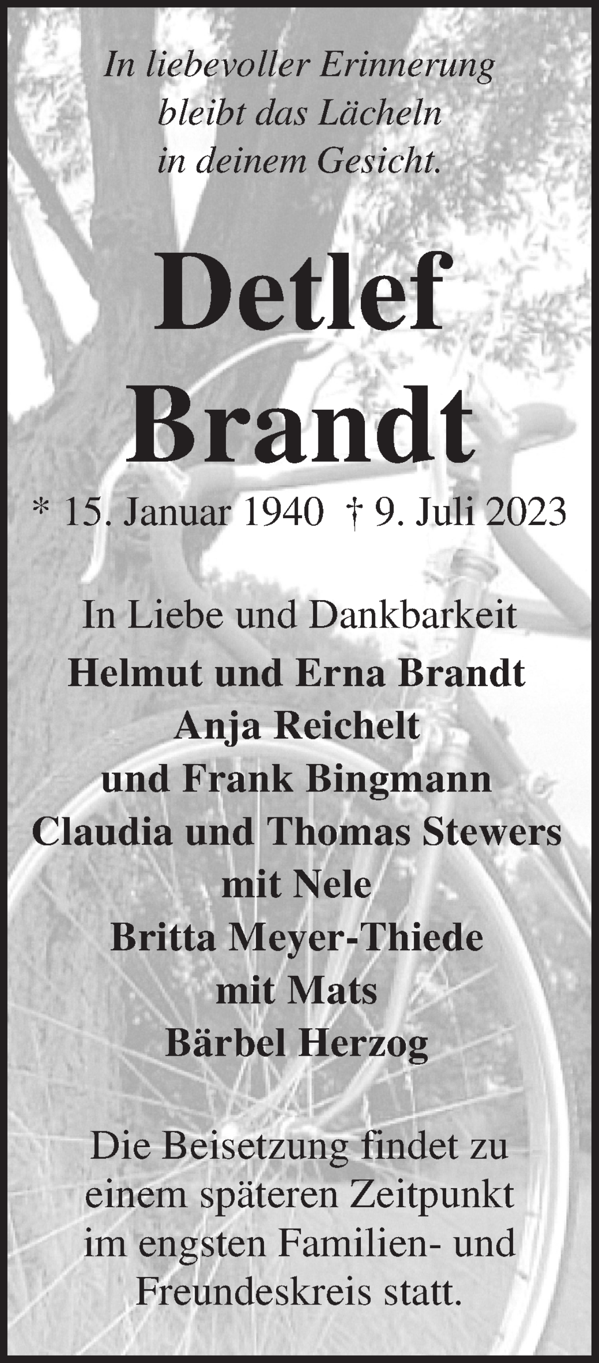 Traueranzeige von Detlef Brandt von WESER-KURIER