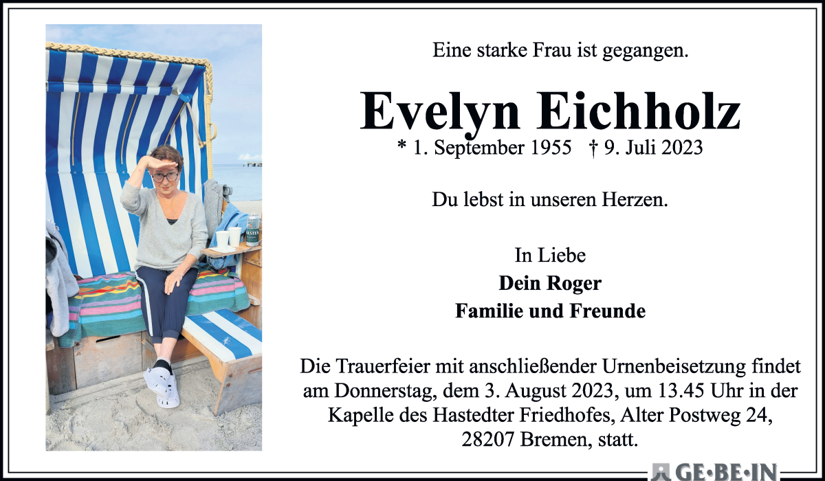 Traueranzeige von Evelyn Eichholz von WESER-KURIER