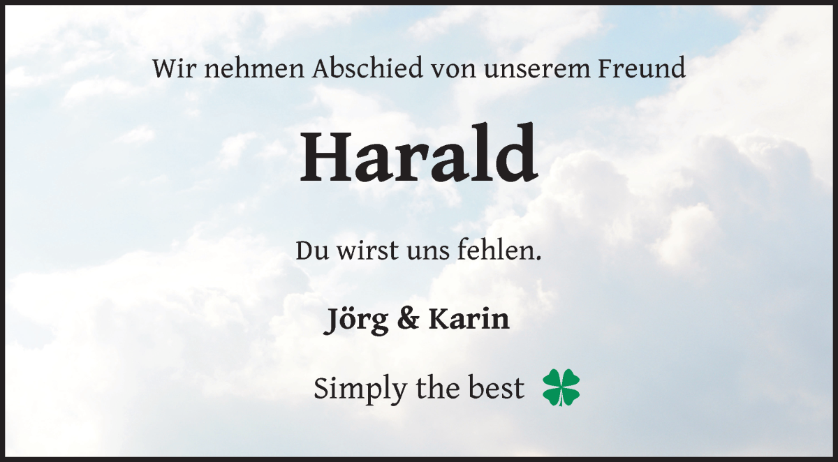 Traueranzeige von Harald Köster von Wuemme Zeitung