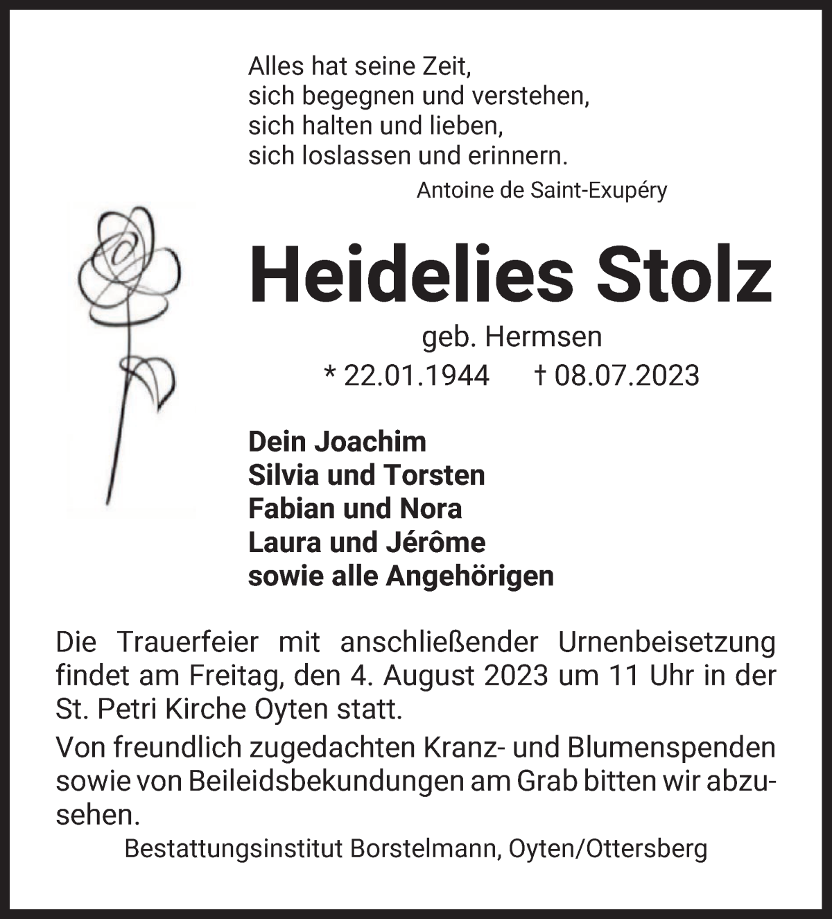 Traueranzeige von Heidelies Stolz von WESER-KURIER