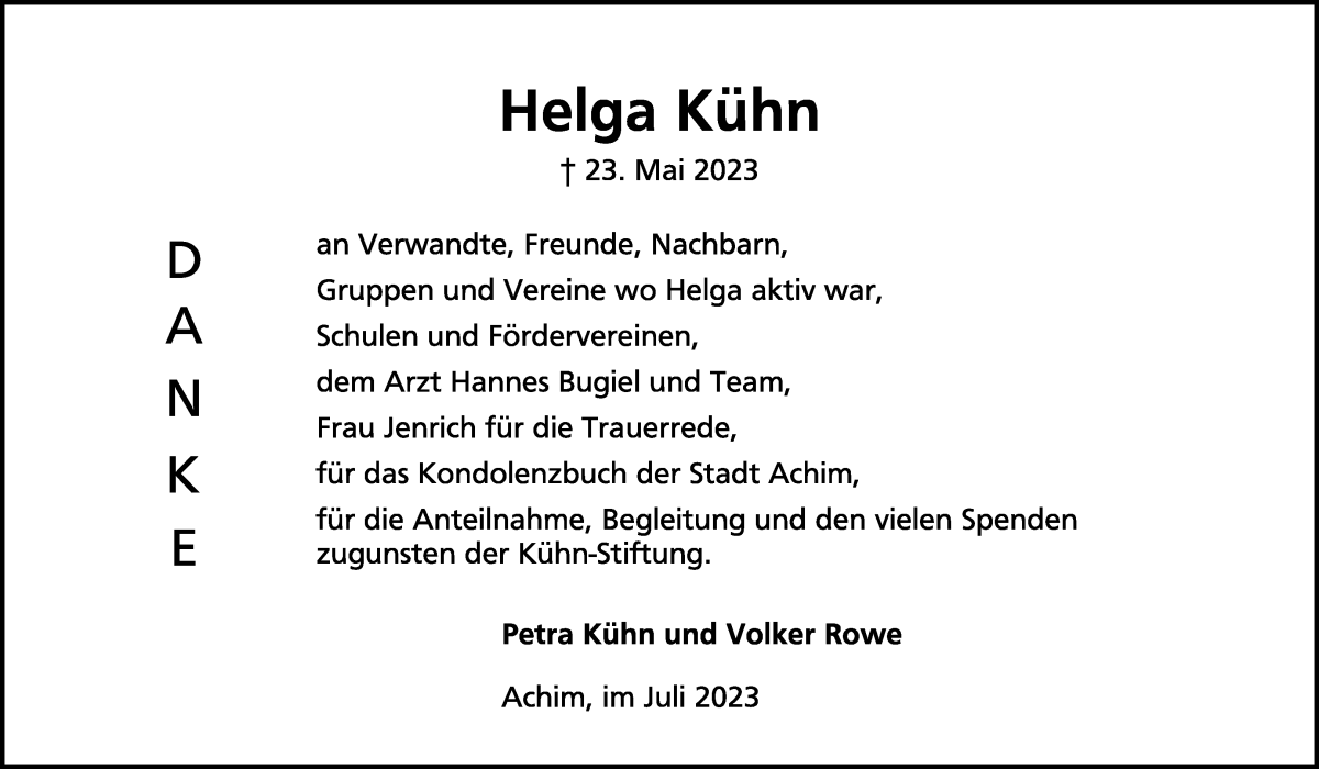 Traueranzeige von Helga Kühn von WESER-KURIER