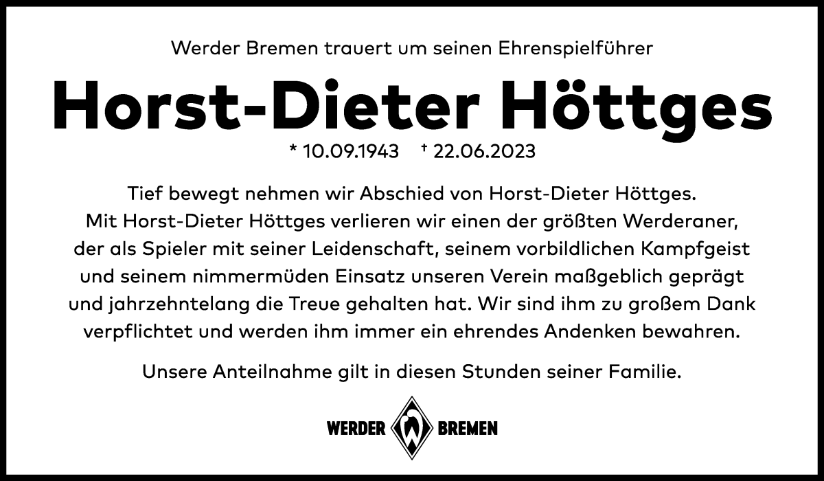 Traueranzeige von Horst-Dieter Höttges von WESER-KURIER