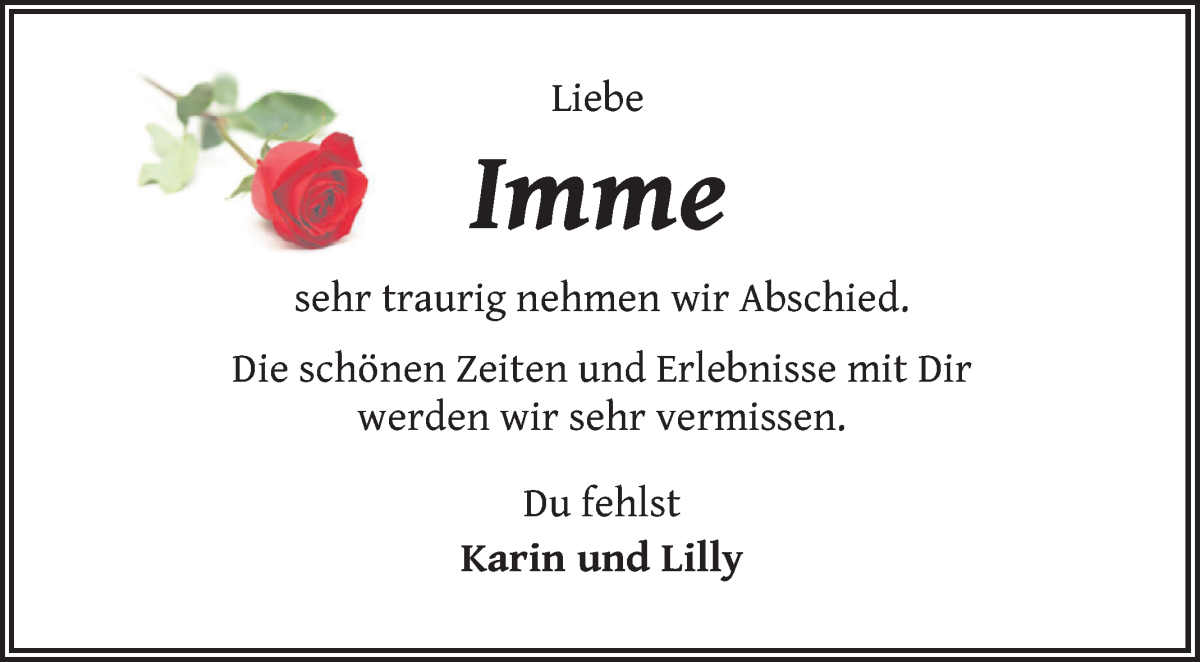 Traueranzeige von Imme Gieseke von WESER-KURIER