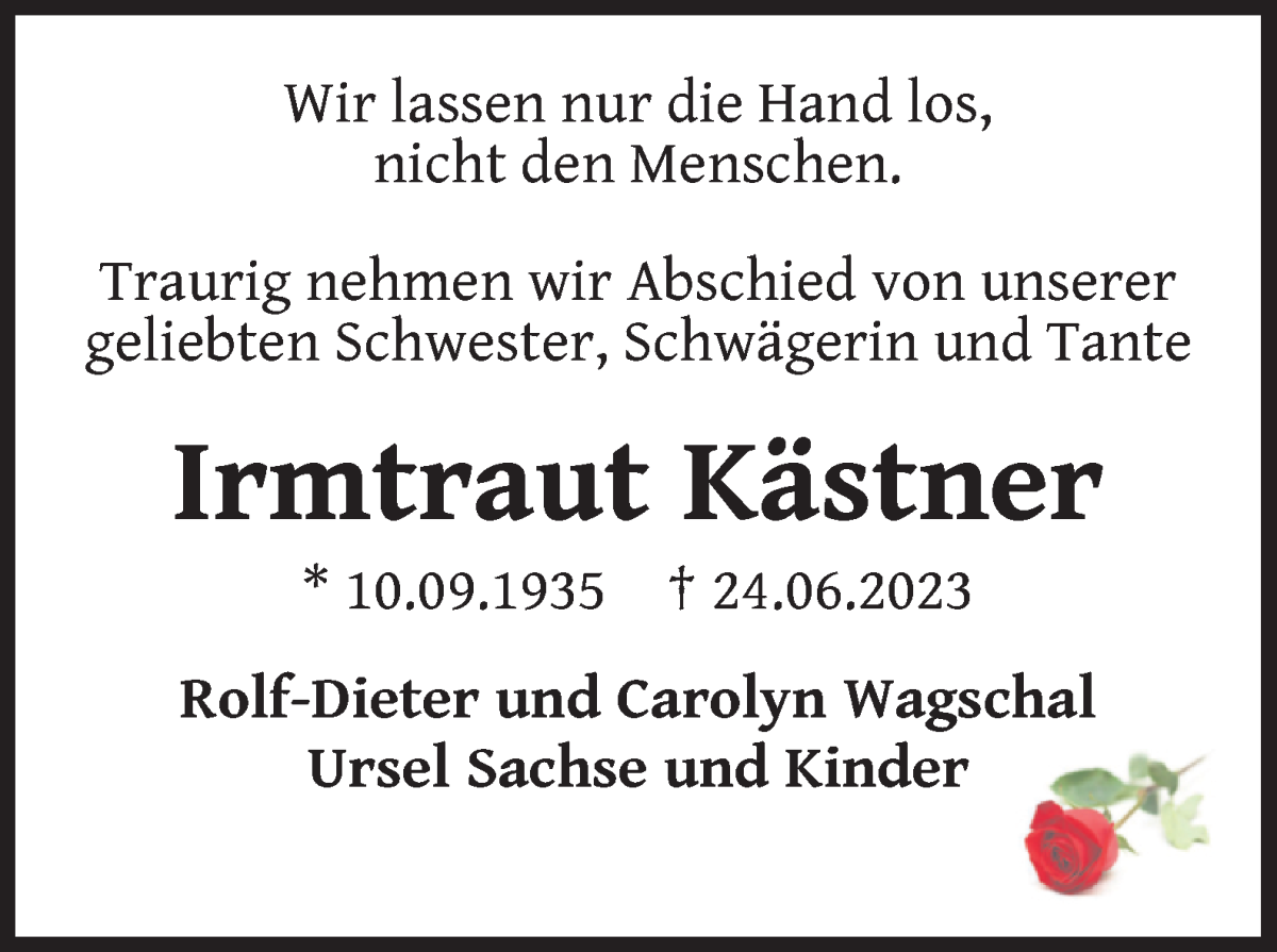 Traueranzeige von Irmtraut Kästner von WESER-KURIER