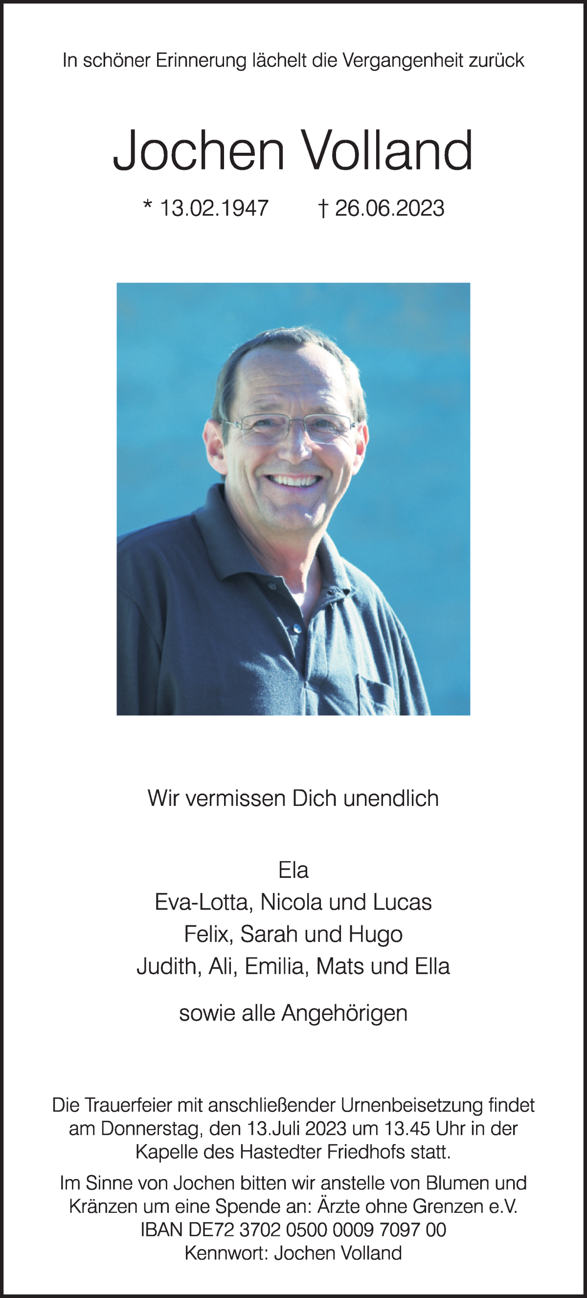 Traueranzeige von Jochen Volland von WESER-KURIER