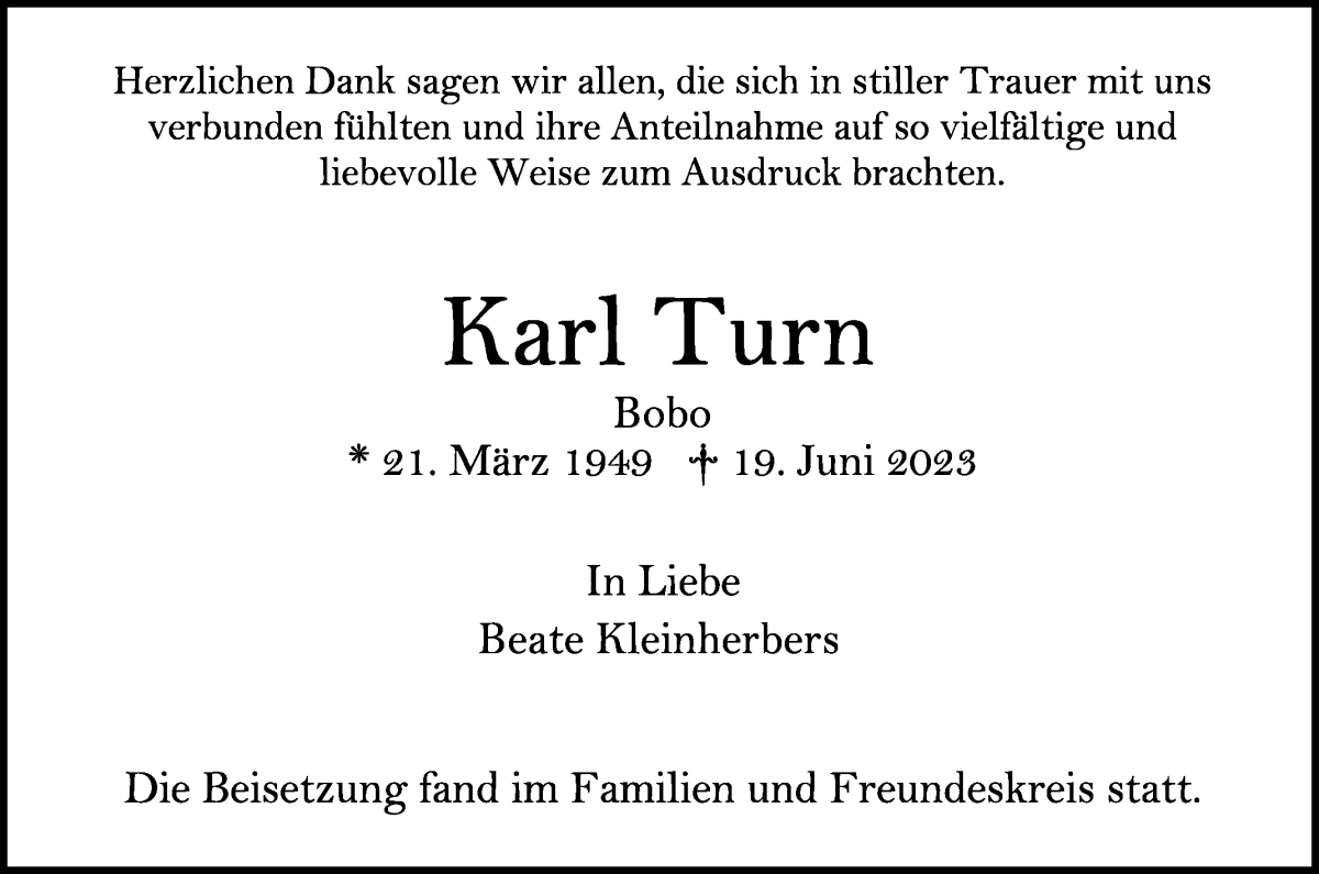 Traueranzeige von Karl Turn von WESER-KURIER