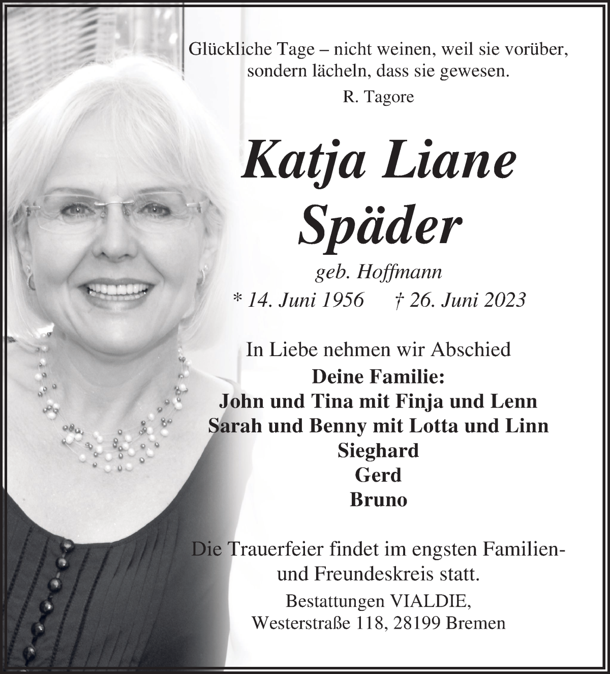 Traueranzeige von Katja Liane Späder von WESER-KURIER