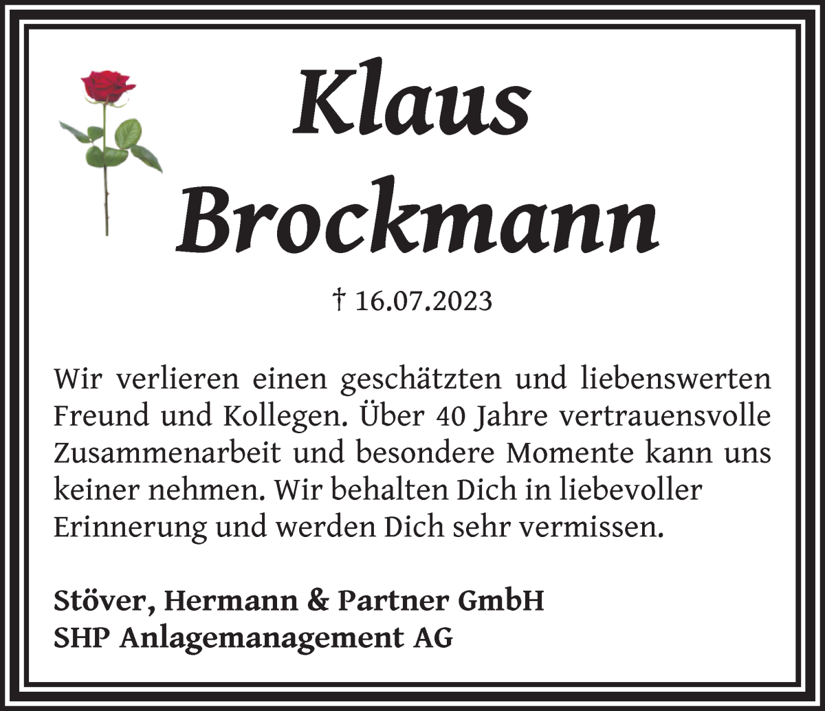 Traueranzeige von Klaus Brockmann von WESER-KURIER