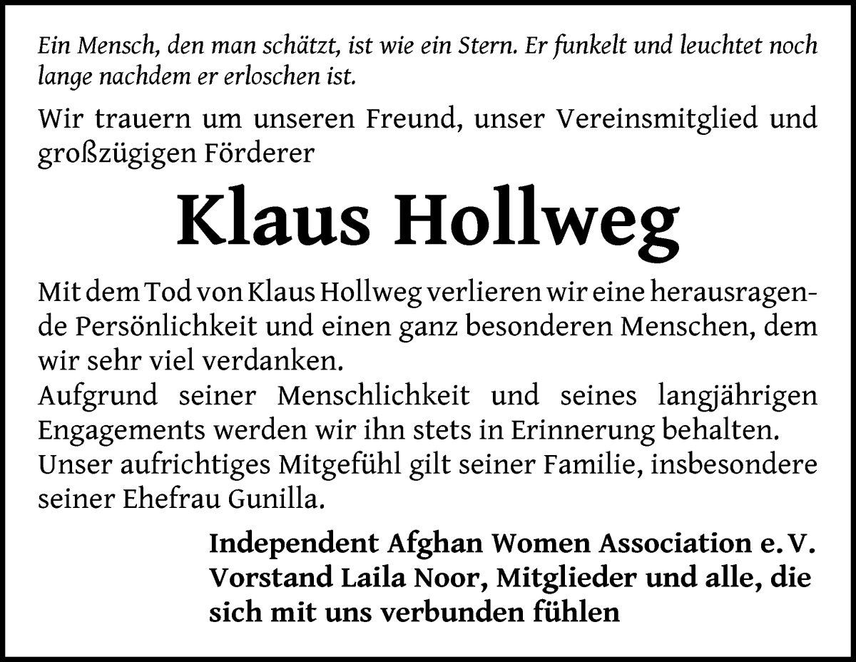 Traueranzeige von Klaus Hollweg von WESER-KURIER